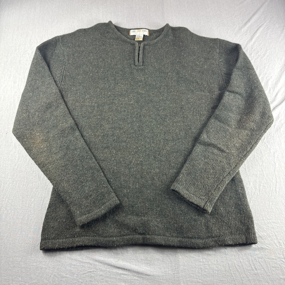 Jay Jacobs Lambswool Sweater Mens M Green 1/4 Zip Sweatshirt Preppy Outdoors
